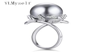 Fantastic Leaf ring with big Grey Pearl Trendy White jewellery drop anel anillos aneis female jewelry rings2388652