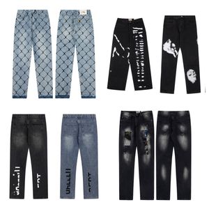 Mens Designer Jeans Sports Pants Slim Denim Straight Sweatpants Speckled brevtryck Byxa kvinnor high street par lös mångsidig jeans s-xl lila jeans