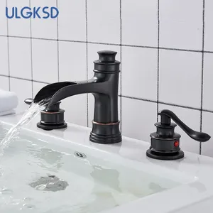 Bathroom Sink Faucets ORB Double Handle Basin Faucet Waterfall Bathtub Wide Range 3 Hole Cold Wash Deck Mounted