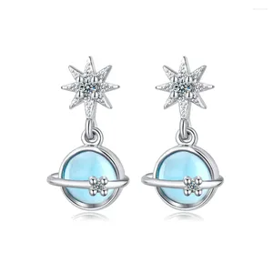 Stud Earrings 925 Sterling Silver Blue Stellar Zircon For Women Wedding Jewelry Gift Party