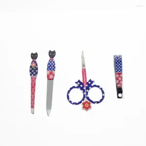 Nail Art Kits 4 In 1 Cute Black Cat Head Eyebrow Care Beauty Set Kit Product Tool Include Metal File Clipper Tweezer Scissor