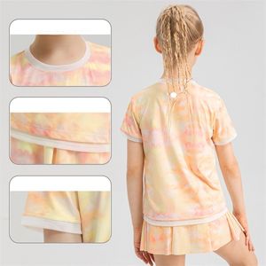 LL Kids Yoga Shirts Manga curta para meninas Trey-dye Crew pescoço respirável sem costura seco rápido fintness esportes camiseta de verão ll33209