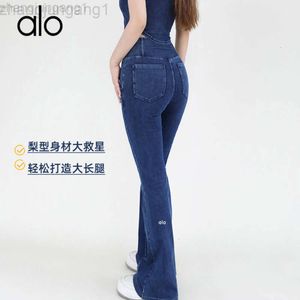 Desginer alooo Yoga Pant 레깅스 높은 허리 크로스 포켓 데님 피트니스 슬림 핏 탄성 넓은 다리를위한 탄력