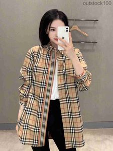 Fashion Luxury Buurberlyes Clothes for Women Men Classic Plaid Pocket Long Sleeved Shirt Mens Womens Spliced Ribbon Casual Shirt with Brand Original Logo