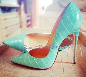 Dress Shoes Women Turquoise Red Green Crocodile High Heel 12cm 10cm 8cm Stilettos Pointed Toe Snakeskin Pumps Shallow Wedding Heels