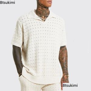 Męskie polo męskie Mens S Lato Sweter Koszulka Business Man Business Man Solid Knitting Casual Tees Tops Koszulki Mężczyzna Drop dostawa aplikacja Dhhkn