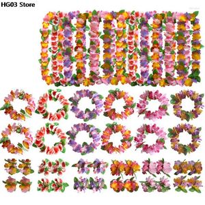 Decorative Flowers 4pcs/Set Hawaiian Wreath Leis Garland Artificial Necklace Hawaii Spring Party Supplies Beach Fun
