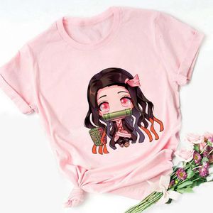 Nezuko kamado kimetsu no yaiba print pink fide футболки детские детские милые харадзюку каваи, одежда для мальчика, девочка, топы, подарочный корабль 240418