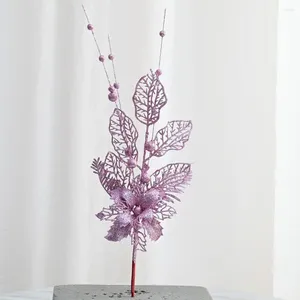 Dekoratif çiçekler şenlikli plastik yapraklar parlak ışıltılı içi boş meyve dalı Noel partisi dekorasyon düğün pervane yapay