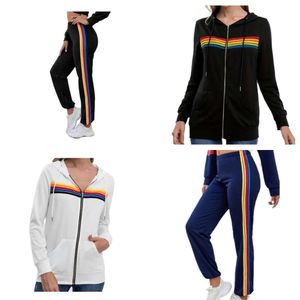 Damskie bluzy bluzy bluzy z bluzy z bluzy z kapturem Rainbow Haruku donsignet kurtka swobodna moda w paski płaszcz plus size