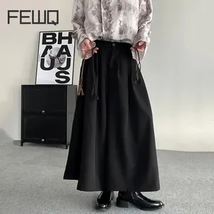 Mäns byxor fåq kinesisk stil culotte casual bred ben fast färg sommar 2024 mode manliga byxor nisch design 9c5274