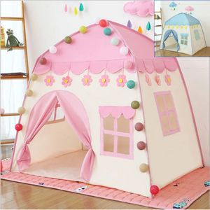 1,35 m bärbar baby tält leksaker för barn fällande tält baby lek hus stora flickor rosa prinsessan slott barn rum dekor 240415