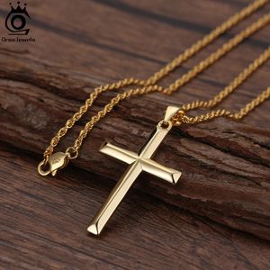 ORSA JEWELS Classic 14K Gold Cross Pendant Necklace for Men Women 925 Sterling Silver Necklace Christian Religious Jewelry NMN01 240409