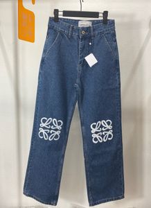 Trendig 2024 Vår- och höstsäsong Ny broderad logotyp Dark Blue Casual Loose Straight Denim Pants for Men and Women