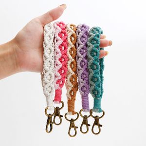 سلاسل المفاتيح المنسوجة يدويًا سلسلة قطنية Hobo Macrame Key Key Chain Lanyards chain chain chain wristlet chain