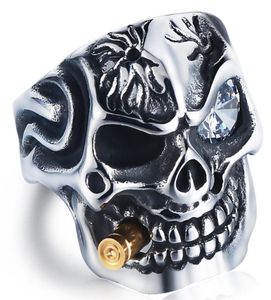 Hegemonic Diamond Skull Titanium Steel Ring Personality PunK Men039s Ring Jewelry European and American3563864