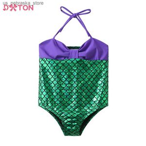 قطعة واحدة من القطع Dxton Toddler Girl Swimsuit New Summer Childrens Beach Suit One Beachrens Sunshine Bikini Mermaid Girl Swimsuit مجموعة 3-10 سنوات Q240418