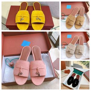 2024 Designer slippers Dress Shoes Loro piano Shoes slides Summer Charm Sandals Women Walk Gentleman Loafers womens Suee Leather pianaaly Slipper