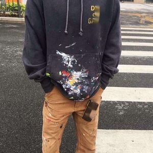 Gallrey Tee Tasarımcı Tasarımcı Kapşonlu En Kalite Lüks Moda Hoodies Sweatshirtler El boyaması grafiti benekli eski mektup gevşek pamuklu kapüşonlu kapüşonlu