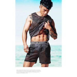 Pants New Men's Fashion Sports Beachwear Sexy Thin Beach Pants Casual Summer Swimming Fiess Shorts Male Transparent Swimming Trunks