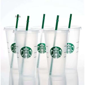 Denizkızı Tanrıça 24oz/710ml Plastik Kupalar Tumbler Yeniden Kullanılabilir Açık İçme Düz Alt Sütun Şekli Kapak Saman Kupaları 0626 0418