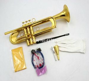 New Arrival Bb Trumpet brush gold plated Yellow Brass Bell Professional Musical instrument With Case 5781681