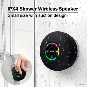 Bärbara högtalare 2024 Ny bärbar vattentät Bluetooth -duschhögtalare med sugkopp och LED -lampor 3D Surround Stereo Subwoofer