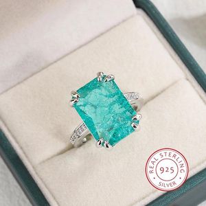 Cluster Rings 925 Silver Plated Exquisite Blue Green Moissanite Ring Fire Sparkling Luxury Open Female Party Birthday Jewelry Gift