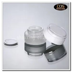 Storage Bottles 30g Clear Frosted Glass Cream Jar With White Acrylic Lid 30 Gram Cosmetic Packing For Sample/eye Bottle