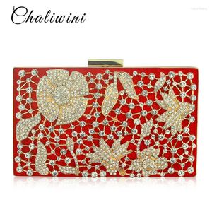 Evening Bags Metal Hollow Out Flower Crystal Women Day Clutch Purse Handbags Chain Shoulder Bolsa Feminina Phone Key Pocket Bag