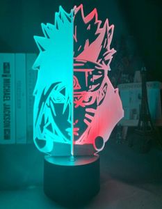 3D幻想導かれたナイトライトハーフフェイスナルトウズマキとサスケウチハベッドルーム装飾ライトクールアニメギフト3DランプヒットカラーC6885143