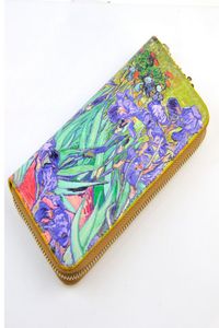 Kvinnor Artificiellt läderblock runt plånbok Van Gogh Masterpiece 3D Oil Målning Purväsktelefon Koppling Bag Kreditkort Holder8247422