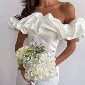 Abiti da sposa a guaina semplice avorio per donne sexy fuori dalla spalla arricciata di boho giardino abiti da sposa eleganti abiti da ricevimento sposa delle sposa de mariee cl2845