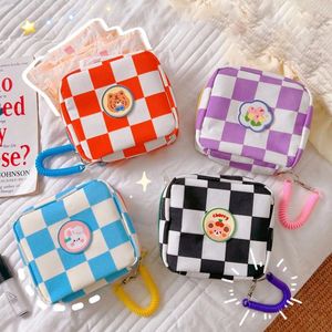 Storage Bags Checkerboard Cosmetic Bag Set Zipper Girls Mini Sanitary Napkins Makeup Lipstick Travel Earphone Coin Organizer Pouch