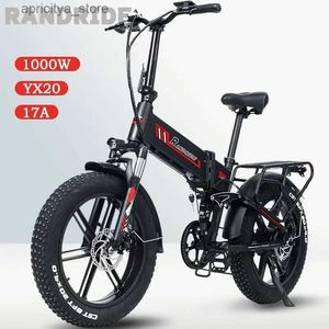 Bicicletas 2024 New Randride YX20 ECTRIC BICICC 20*4.0 Bike ectric1000W 48V 17ah Bike Fold Ebike para homens ou mulheres ebike l48