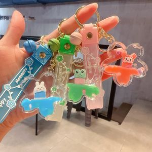 Creative New Product Frog Oil Liquid Drifting Bottle Keychain Female Cute Rabbit Cartoon with Hand Gift Jewelry