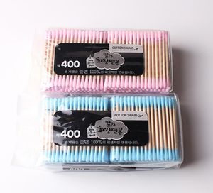 200 ou 400pcs laterais duplas limpas picotes de algodão ou orelha limpa Cosmética Swab Swab Ferramentas de cabeça dupla de cabeça dupla Swabs Ferramenta de maquiagem de algodão1151957