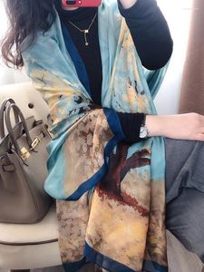 Шарфы шелковые шарф шарф, женщины, большой большой макси, мода 110 190 см твил печатный цветочный