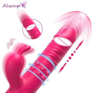 Kaninvibrator för kvinnor vagina gspot bröstvårtan klitoris stimulator som driver teleskop roterande dildo vuxna sexiga leksaker 240403