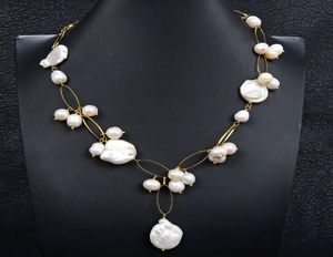 Guaiguai Biżuteria Naturalna biała naszyjnik Keshi Pearl Naszyjnik dla kobiet prawdziwy klejnot Kamienna dama Jewellery5735929