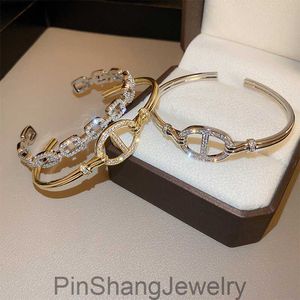 Light Luxury Design Charm Bangle Full Diamond Zircon Pig Nose Chain Open Bracelet 2024 paty gift