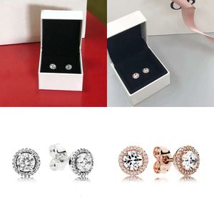 Design Classic Round Crystal Diamond Stud Earrings for Sterling Sier Elegant Womens Earring with Original Box Set