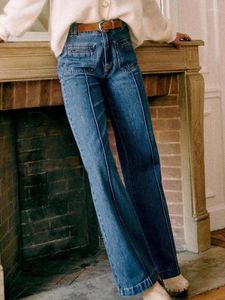 Spodnie damskie jesień i zimowe retro o szerokich nogawkach z trójwymiarowymi trójcewretowymi kieszeniami na najwyższej półki Dekorowane dżinsy kobiety