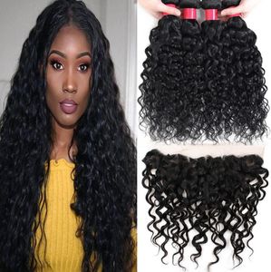 9A Brazilian Virgin Hair Bundles With Frontal Water Wave 3Bundles With Ear to Ear Lace Frontal Human Hair Bundles With 13x4 Lace C5476296