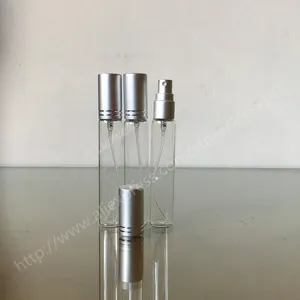 Butelki do przechowywania 300pcs/partia 15 ml przezroczysty szklany spray do sprayu Atomizer z aluminiową matową srebrną czapką mini próbki fiolki cienkie