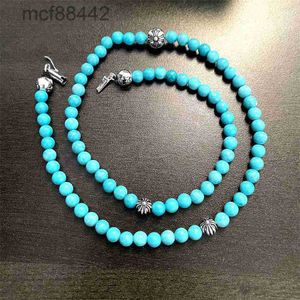 Imitation Turquoise Beaded Cross Necklace with Advanced Instagram Versatile Fashion Light Luxury Style for Best Friends and Couples