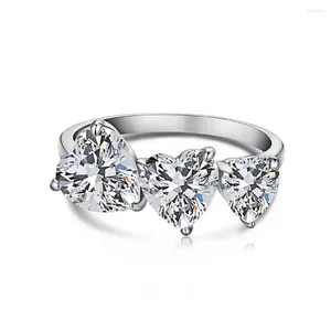 Cluster Rings 925 Sterling Silver Ring Female Heart-Shaped High Carbon Diamond Internet Celebrity Anchor Selling Accessory