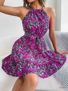 Basic Casual Dresses Women Summer Casual Floral Print Ruffle Halter Dress