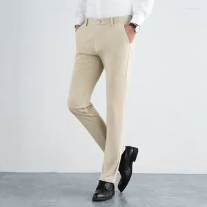 Męskie spodnie w stylu Anglii moda prosta elegancka elastyczna mężczyźni solidny kieszonkowy sprężyna sprężyna prosta jedwabna lodowa swobodne spodnie