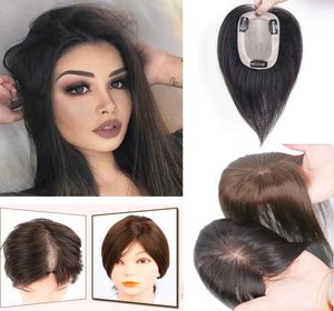 100 Human Hair Silk Base Top Hairpiece for Women Clip in Crown Topper ręcznie robione toupee środkowe część przerzedzenie włosy Siwe włosy 3327963